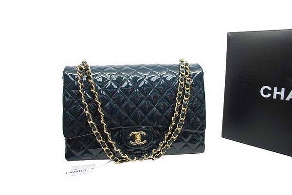 AAA Chanel Maxi Double Flaps Bag A36098 Royalblue Original Patent Leather Gold Online
